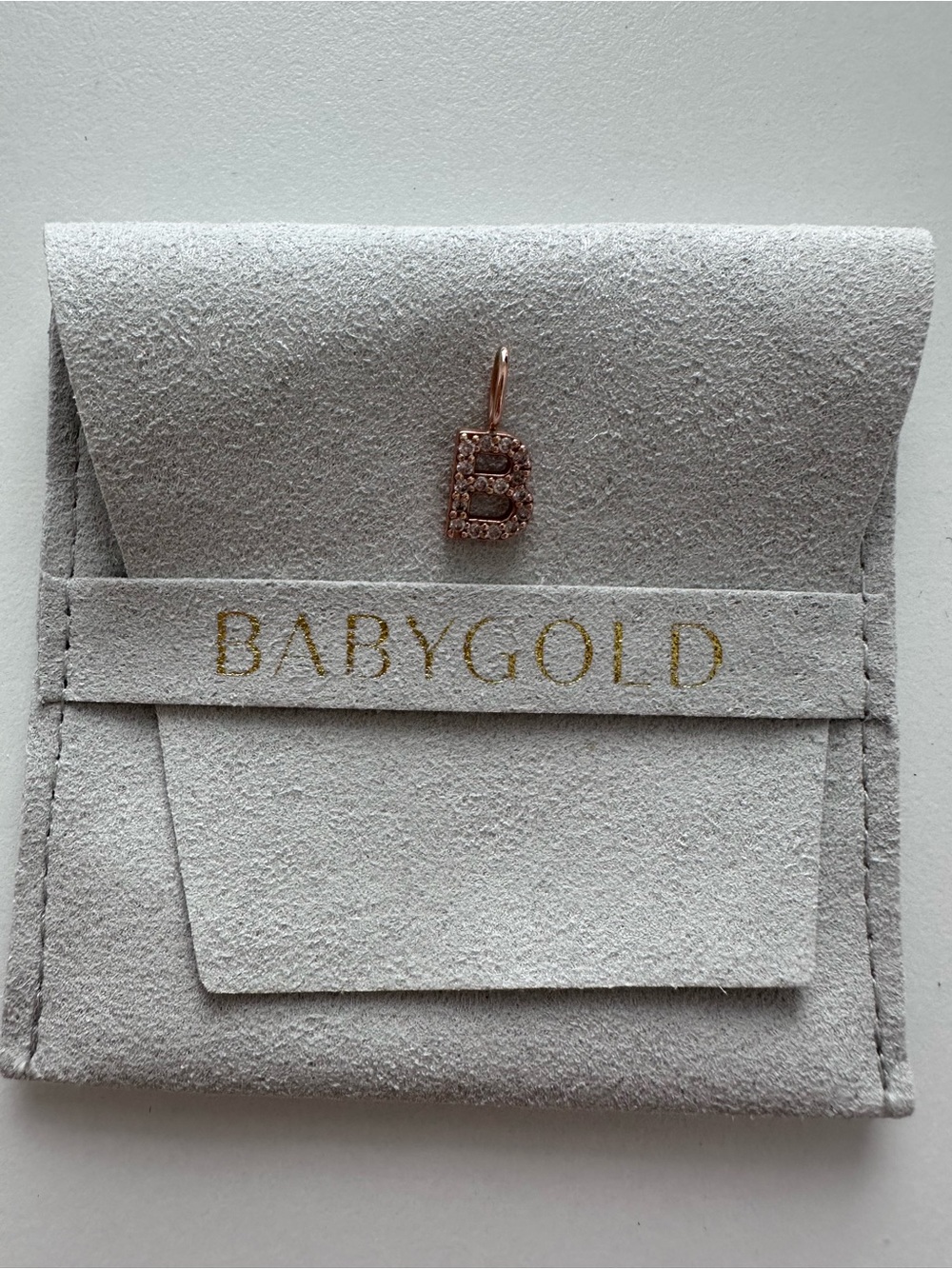 BabyGold 14k Rose Gold 'B' Diamond Pave Letter Charm - 9mm